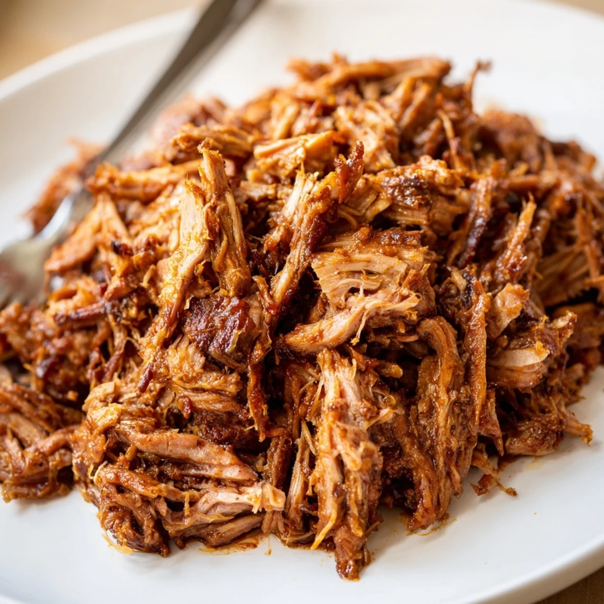Juicy pulled pork smothered in tangy sauce, perfect for hearty sandwiches.  