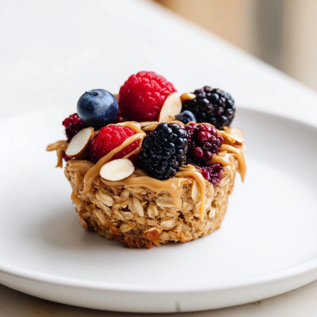 Golden-brown baked oatmeal cups studded with winter berries, a healthy & delicious breakfast treat.