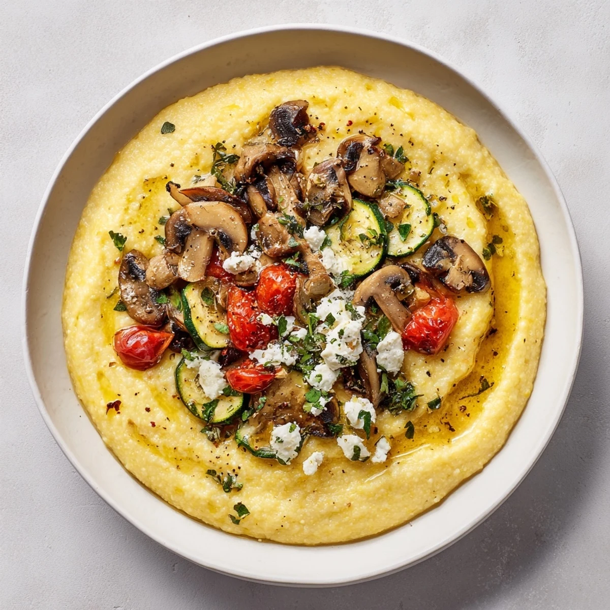 Steaming bowls of Cornmeal Mush Polenta, a comforting Italian-American dish with flavorful toppings.