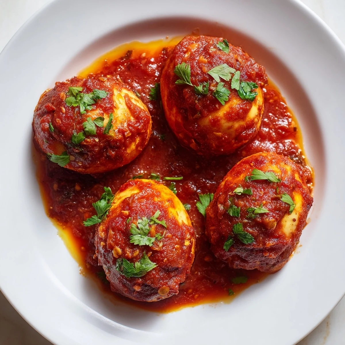 Savoury Baked Eggs in Tomato Sauce: golden yolks nestled in a rich, spiced tomato and pepper sauce.