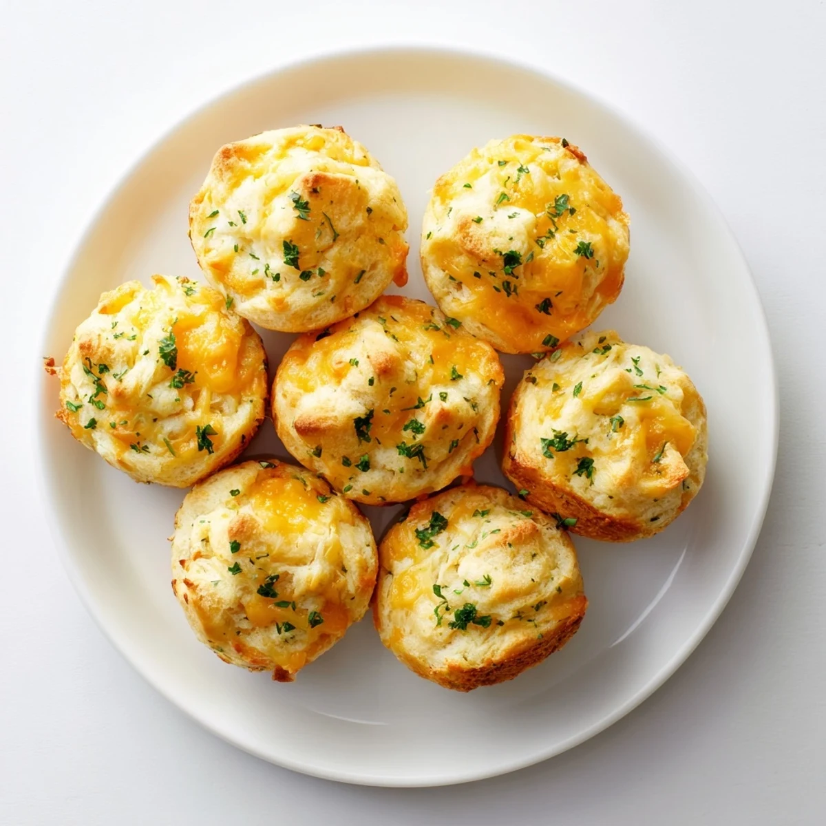 Golden brown Mini Cheddar Bay Biscuit Pull-Aparts, brushed with garlic butter, ready to share with friends.