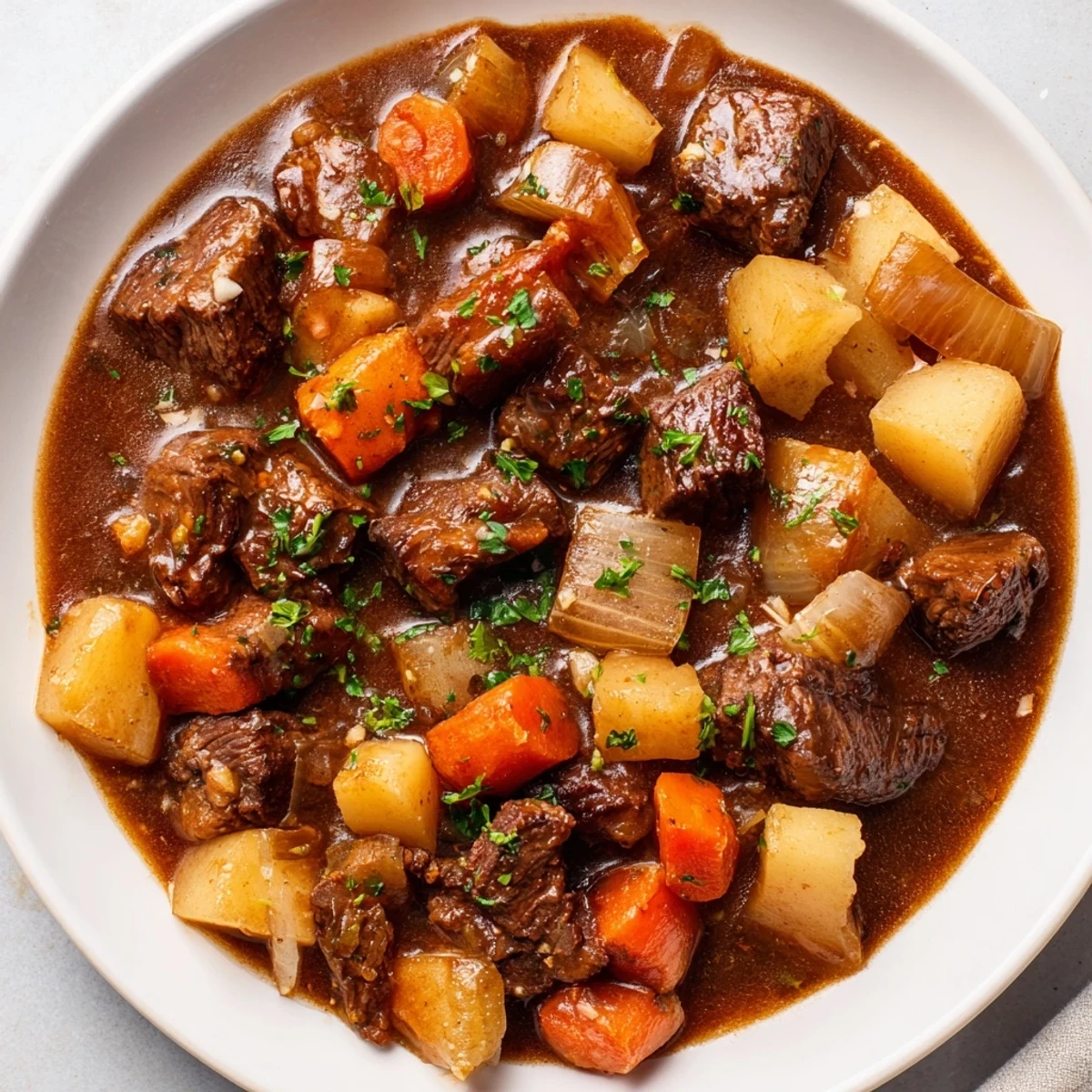 Steaming Instant Pot Beef Stew, a comforting classic loaded with hearty root vegetables.