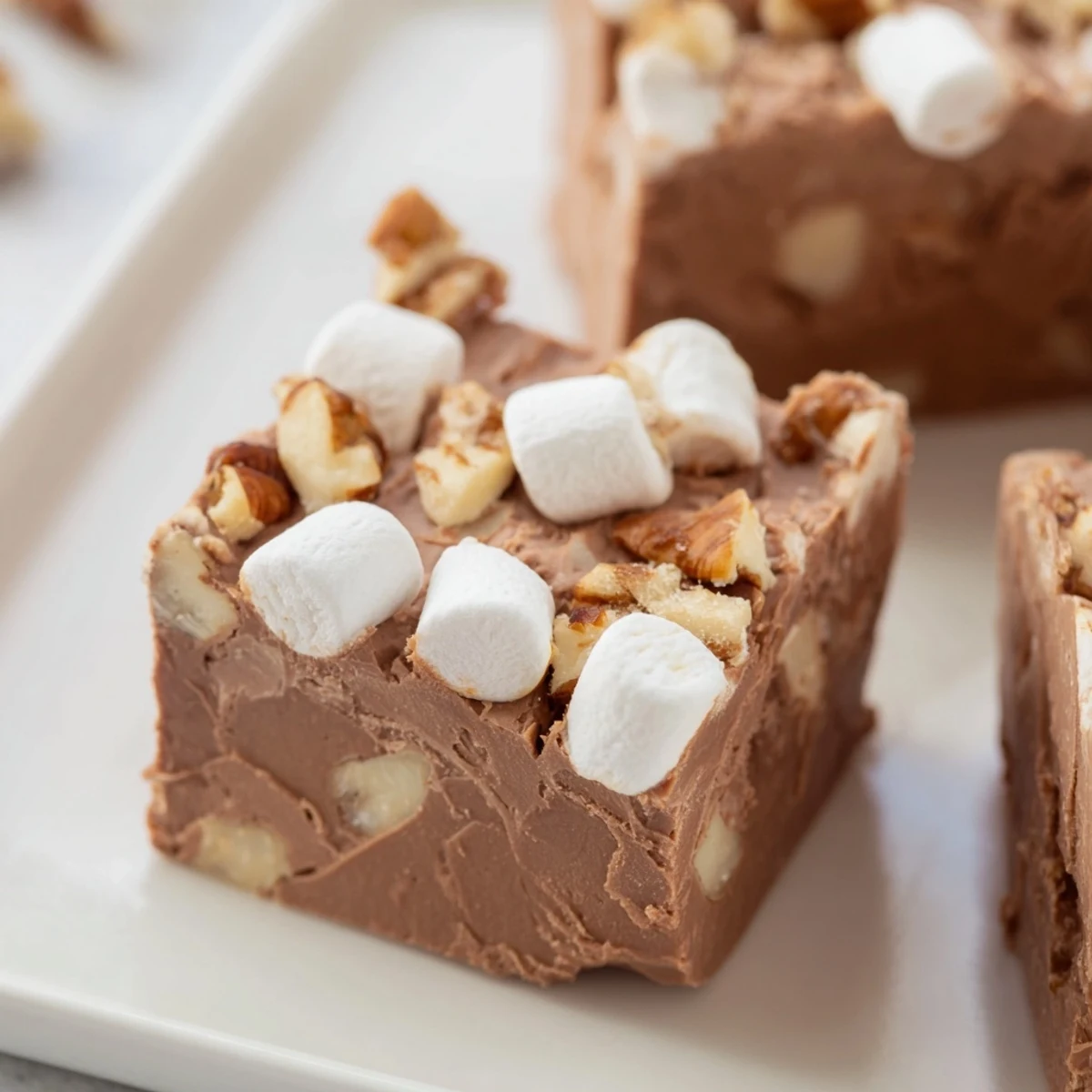 Rich, melty Easy Marshmallow Fudge, perfect for holiday treats with a sprinkle of sea salt.