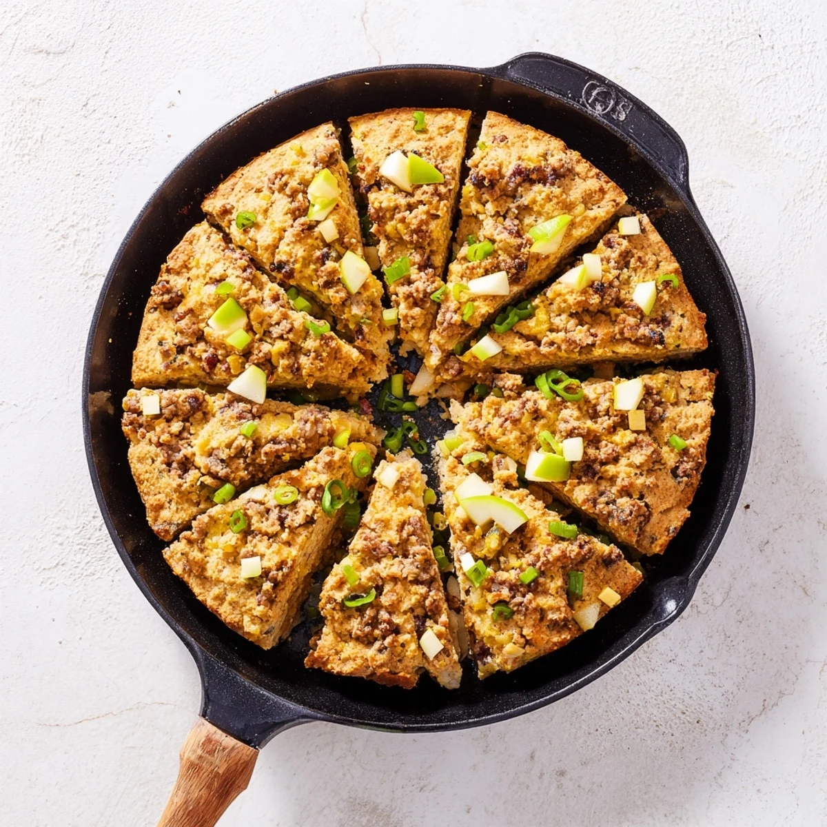 Imagine a bubbling Savory Apple, Sausage, and Cheddar Scone Skillet, with crispy cheese and tender apples.