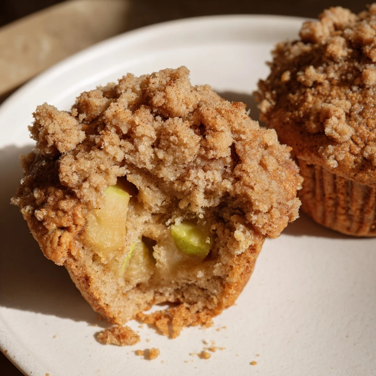 Freshly baked tasty apple muffins, showcasing the perfect rise and delicious cinnamon aromas.