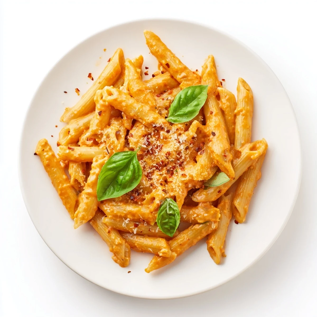 This quick and easy 15-Minute Creamy Red Pepper Pasta is plated and ready for a satisfying Italian dinner.