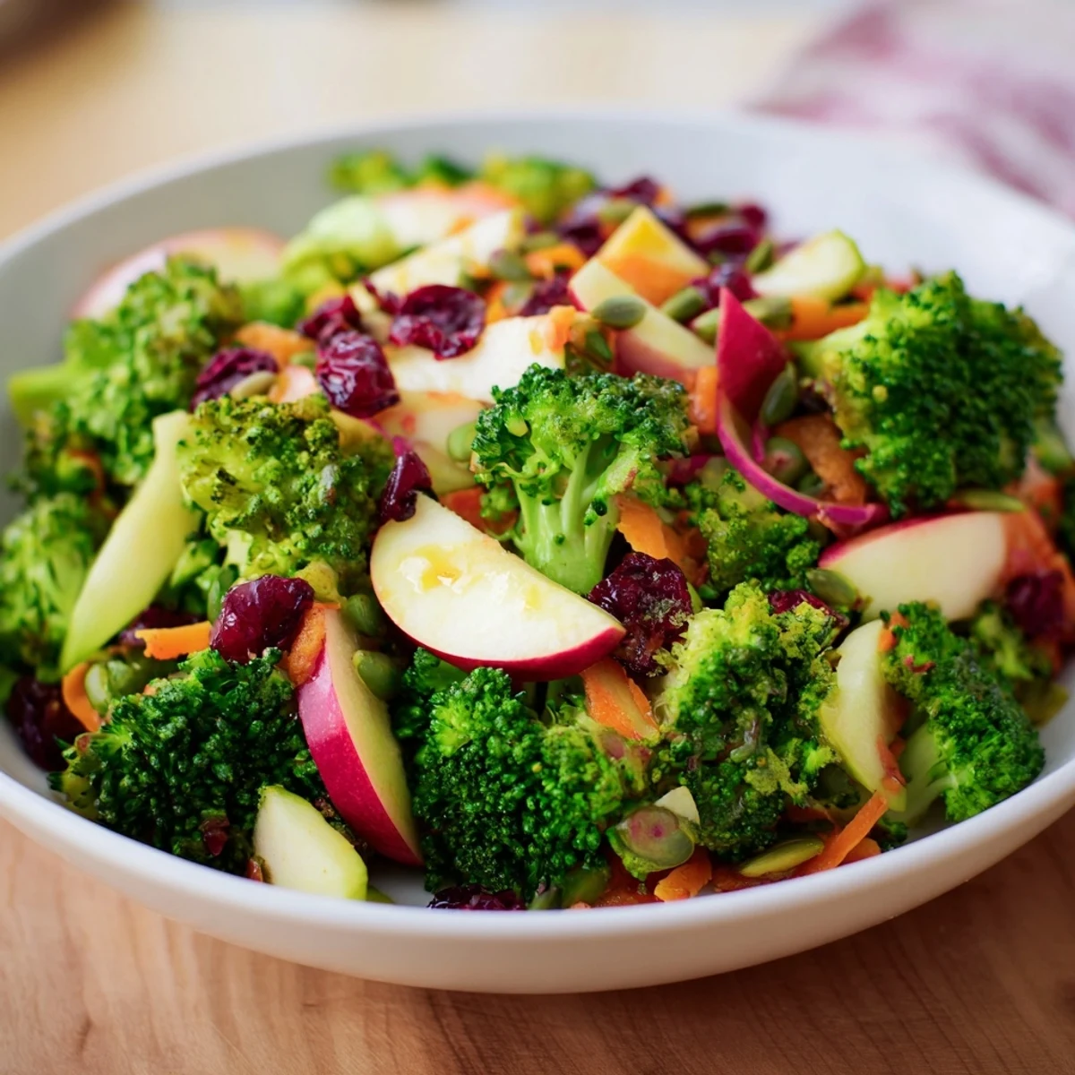Fresh Broccoli and Apple Hot Girl Salad, featuring vibrant green broccoli florets and apple slices.