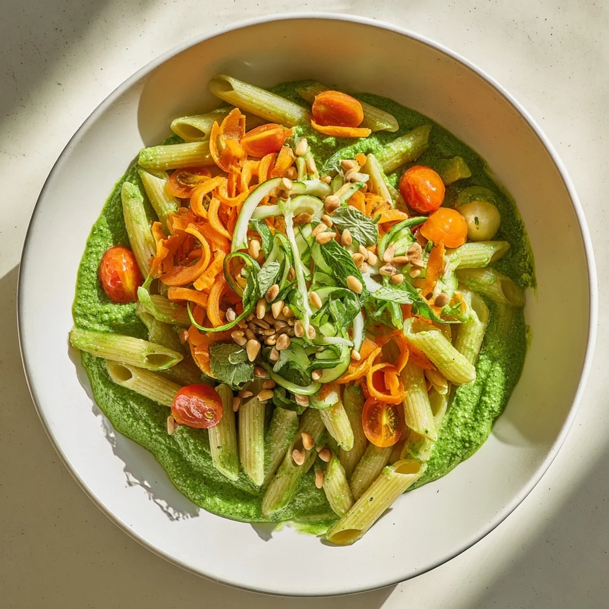 Imagine tender pasta coated in delicious Vegan Green Goddess Pasta, perfect for dinner tonight.