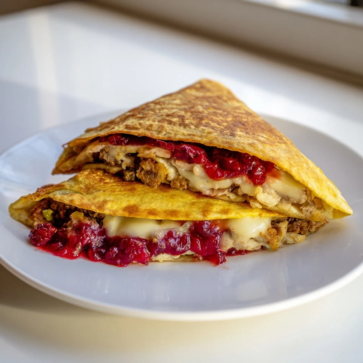 Crispy turkey, stuffing & cranberry leftovers tortilla wraps, golden and oozing cheese.