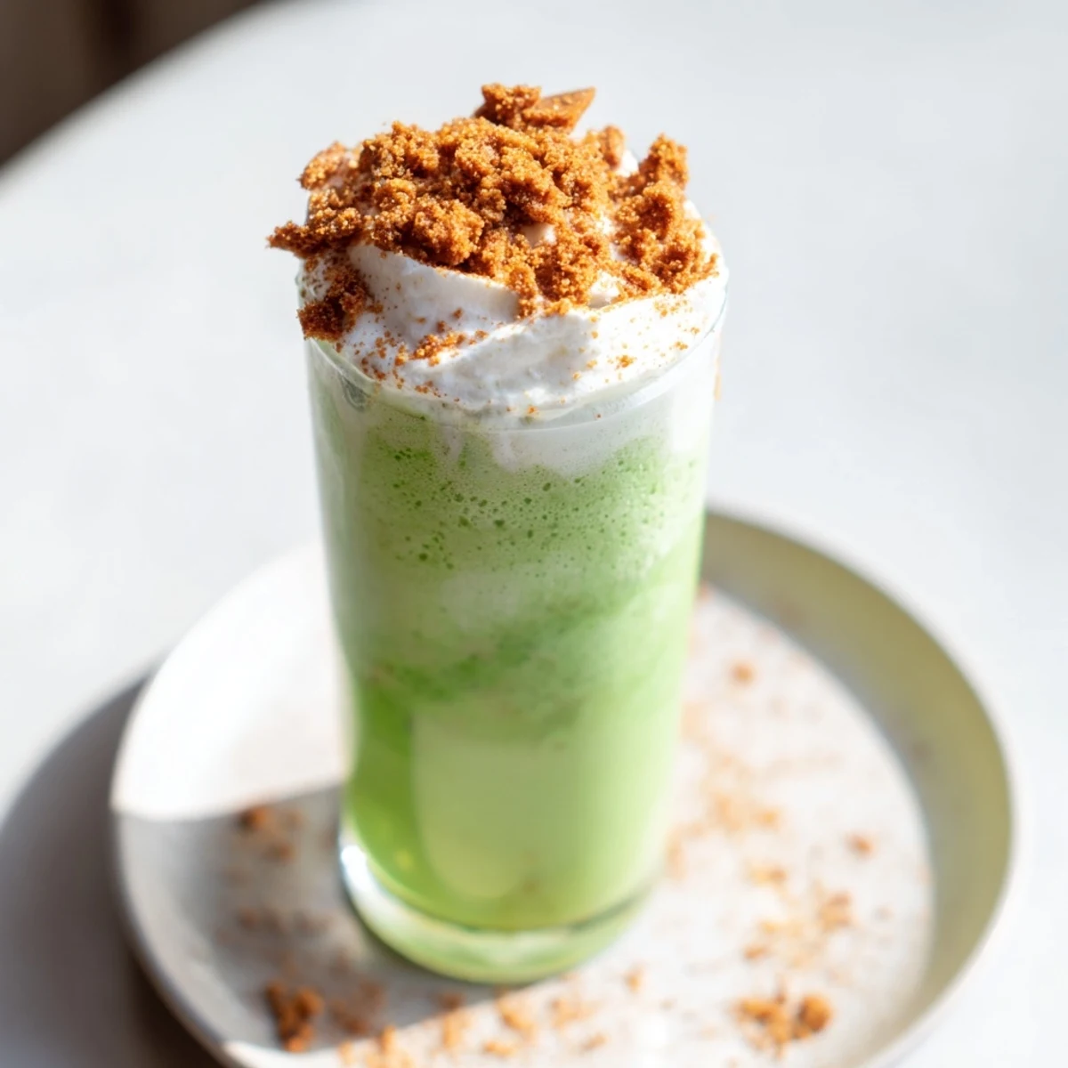 Indulge in this cold, refreshing Sugar-Free Gingerbread Cookie Matcha Frappe, perfect for the holidays.