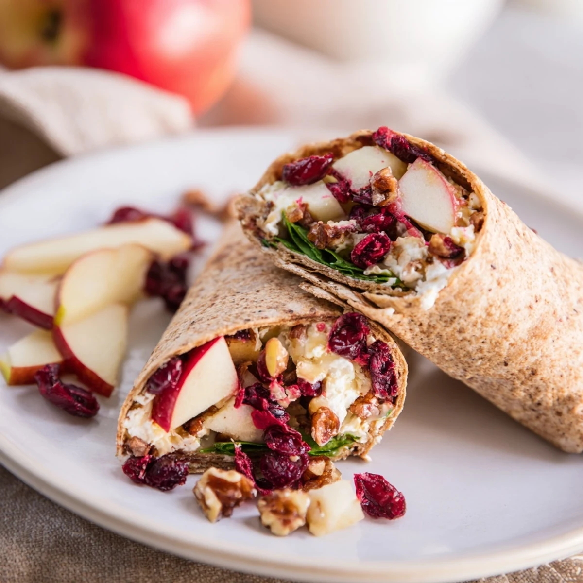 Festive Cranberry Goat Cheese & Walnut Holiday Wrap, showing a delicious, colorful, and easy appetizer.