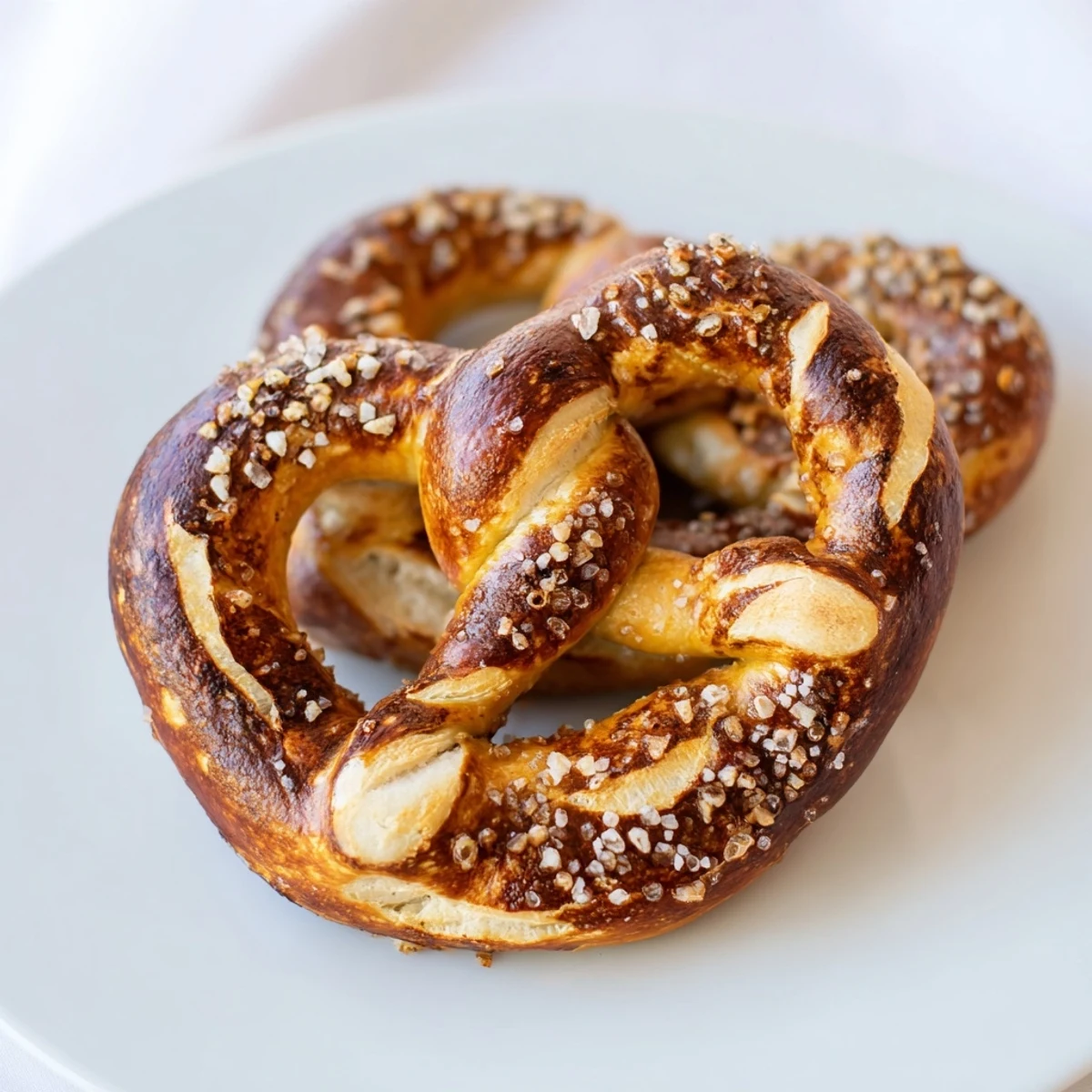Golden-brown Bretzels Anneau de Fête, shaped into enticing rings and sprinkled with coarse salt, are ready.