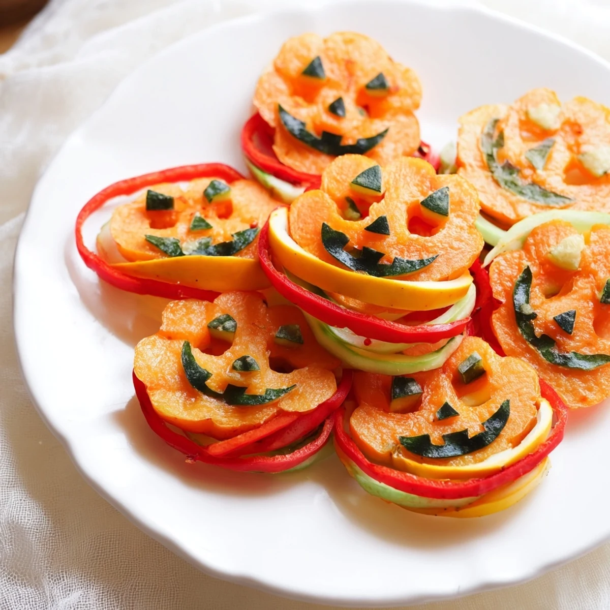 Roasted Pumpkin Lantern Halloween Plate: a vibrant image of a festive, veggie-filled jack-o-lantern on a plate.
