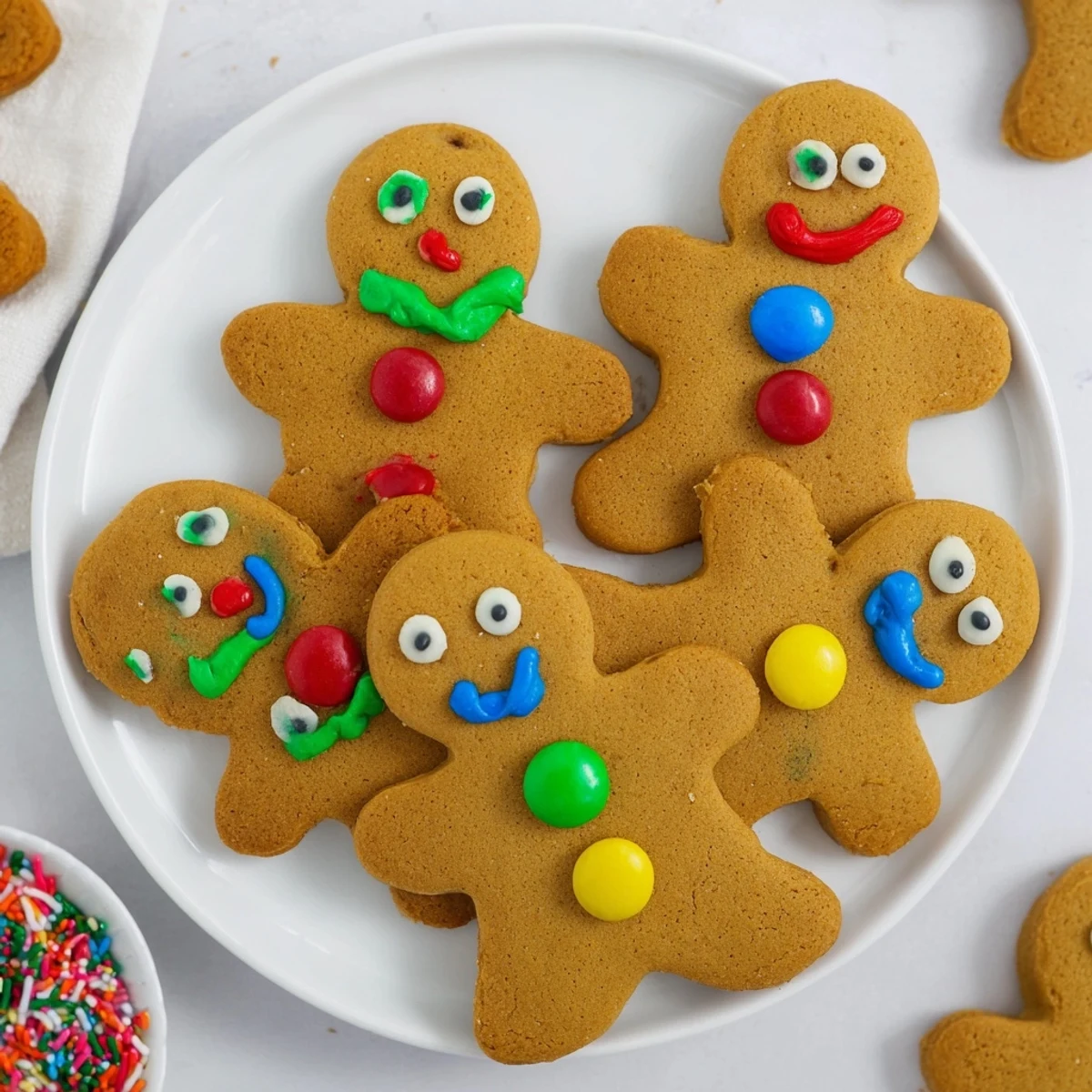 An inviting DIY Gingerbread People decorating board: frosted cookies await festive candy toppings.