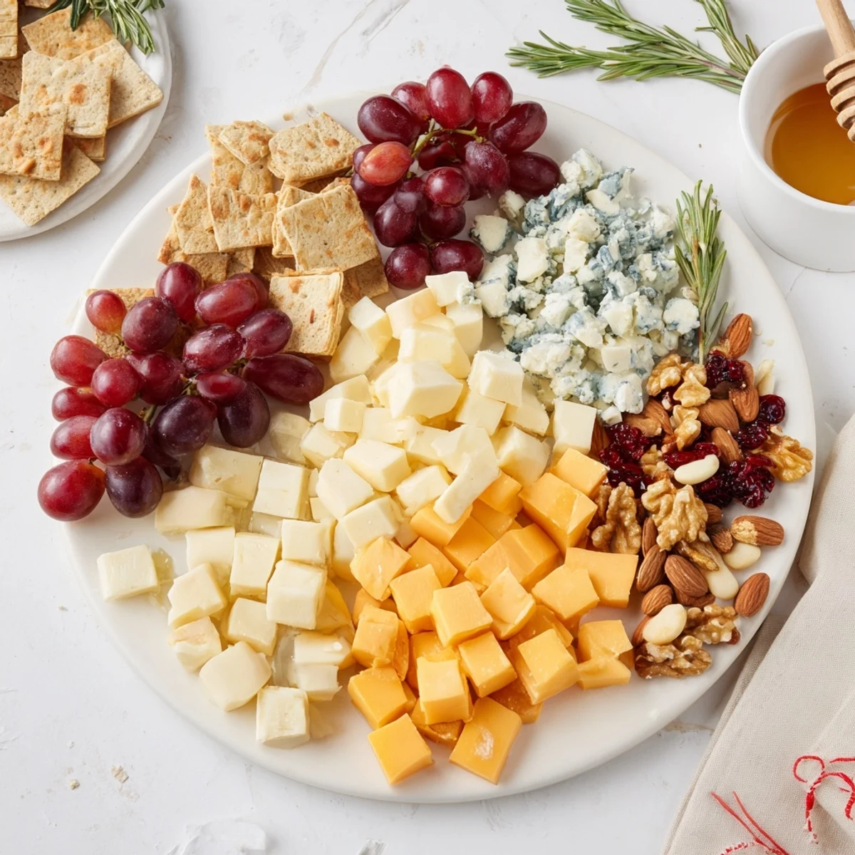 Cranberry Grape Man Cheese Board bursting with colorful grapes, cheeses, and crunchy crackers ready to enjoy.