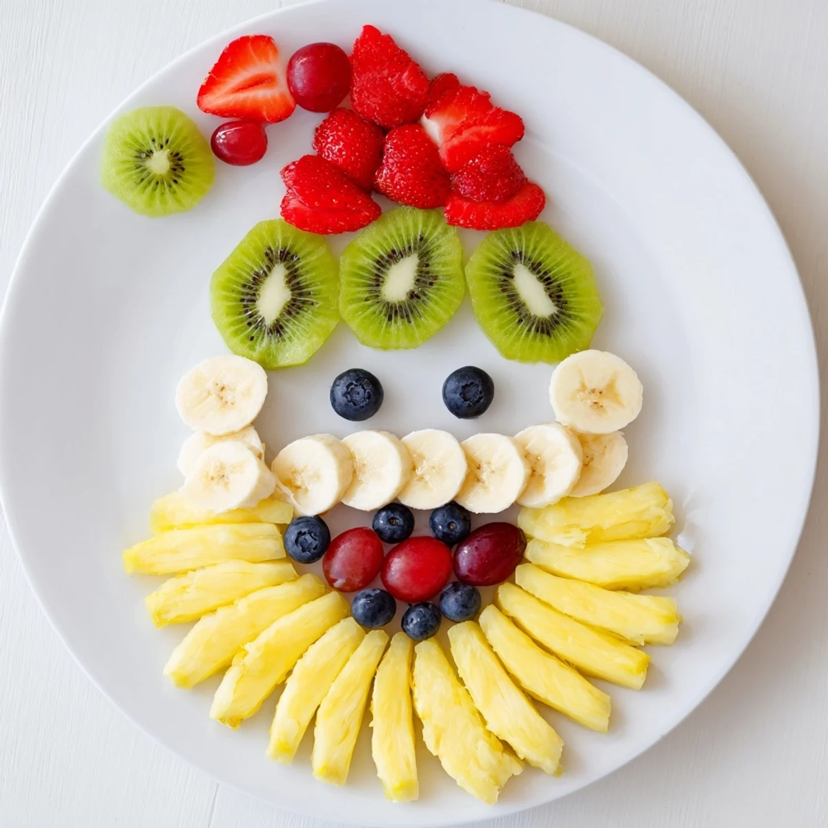 Santa Fruit Platter featuring a cheerful banana face and a sweet, juicy pineapple beard ready to serve.