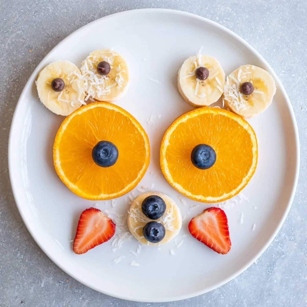 Orange Slice Bear Face Fruit Board: A playful breakfast with oranges arranged into charming bear faces for everyone.