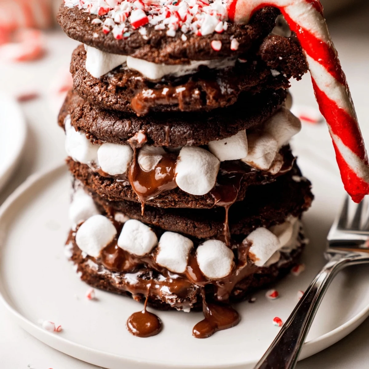 Indulge in a homemade Hot Cocoa Mug Cookie Stack; a delicious stack of cookies, frosting, and marshmallows.