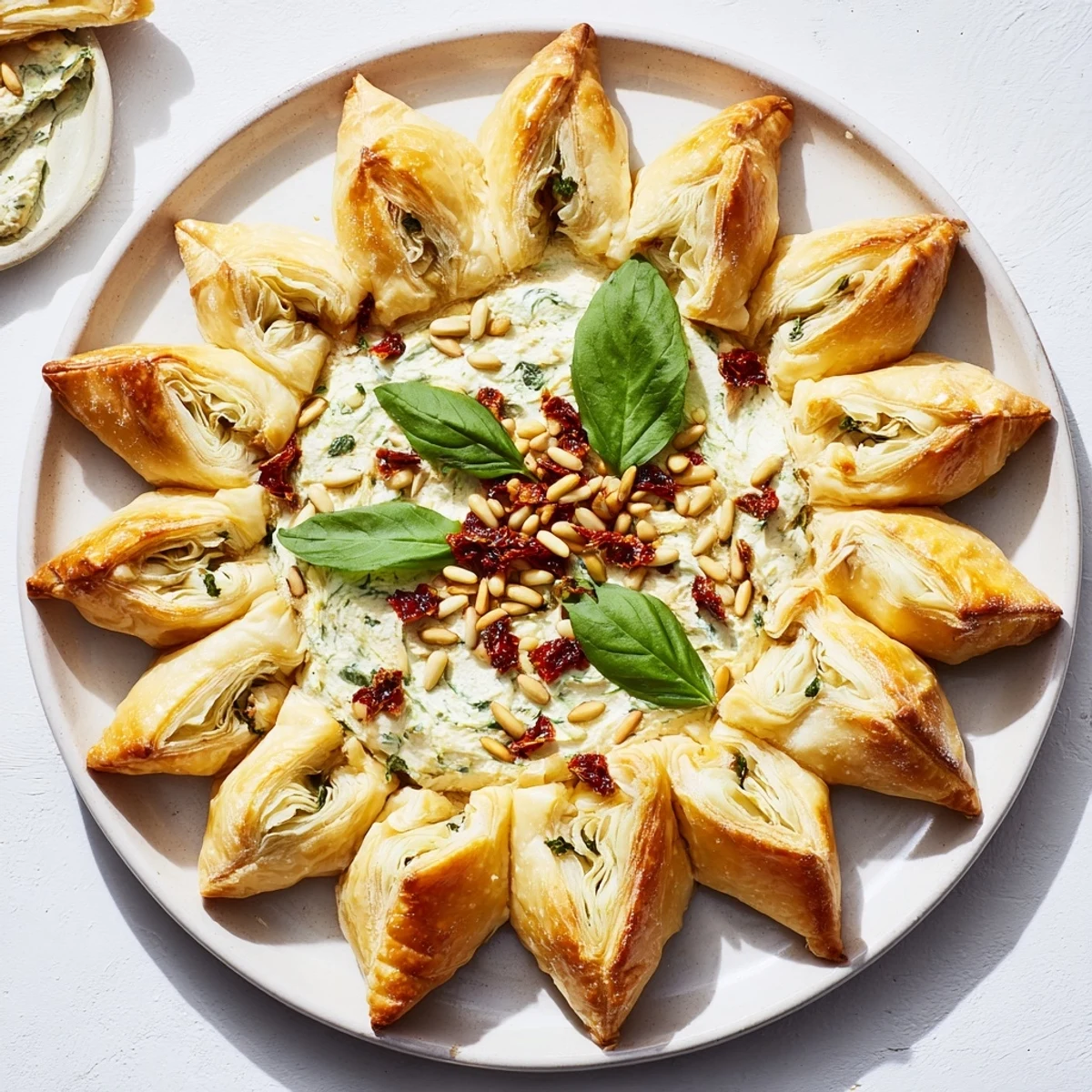 Elegant Poinsettia Puff Pastry Appetizer, a puff pastry masterpiece ready to serve at your next gathering.