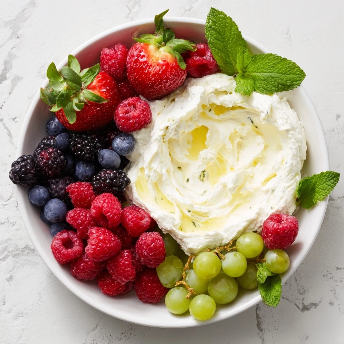 Vibrant Mistletoe Kiss Berry Dip Board: a colorful holiday dessert board overflowing with fresh berries and creamy dip.