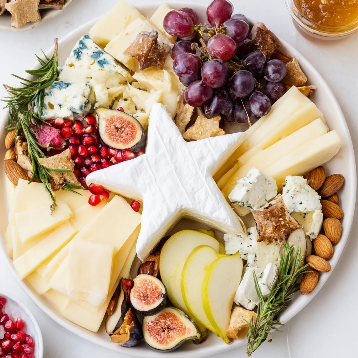 Vibrant Star of Bethlehem Cheese Platter featuring artisanal cheeses and fresh, colorful fruit slices.