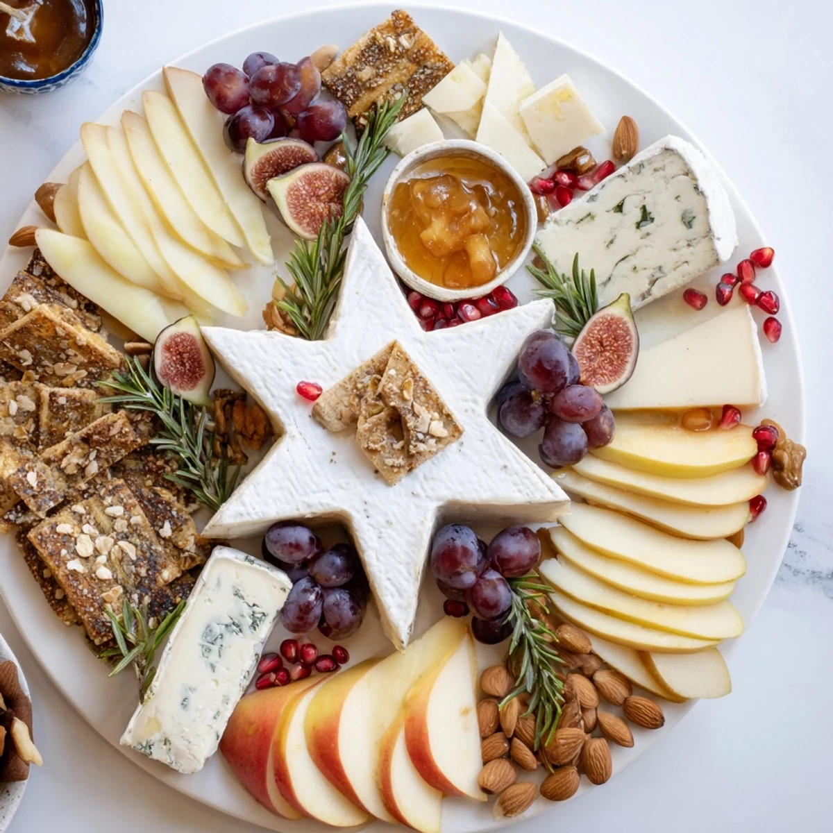 Elegant Star of Bethlehem Cheese Platter, perfect for entertaining with gourmet cheese and crackers.