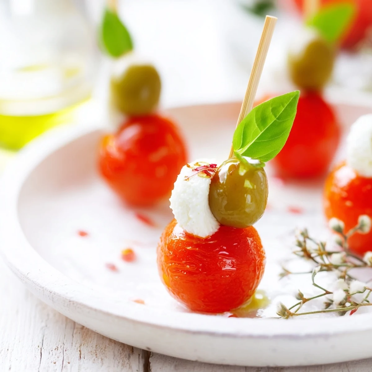 A beautifully arranged Red and Green Caprese Skewer Tree, ready to be enjoyed as a holiday appetizer.
