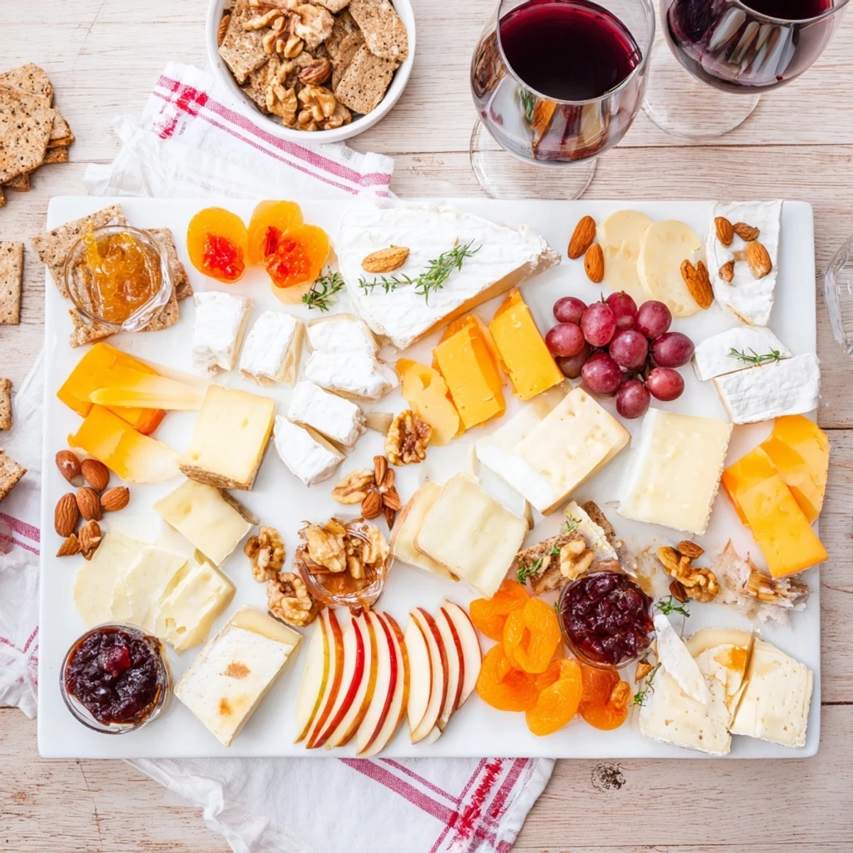 Twelve Days of Cheese Board: A beautifully arranged platter with assorted cheeses and festive pairings.