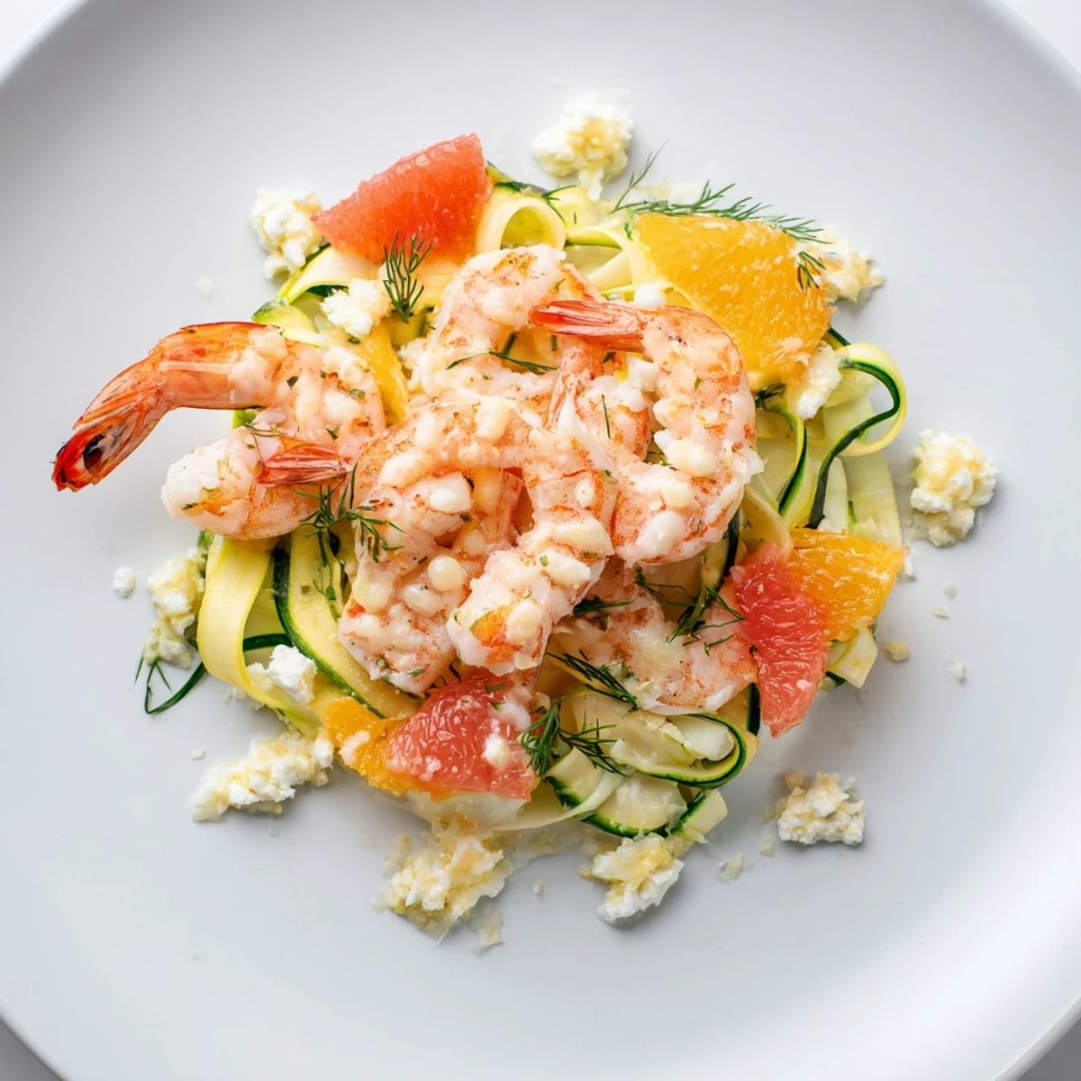 A delicious The Coral Reef composed of bubbly cheese, seafood, and fresh, colorful garnishes.