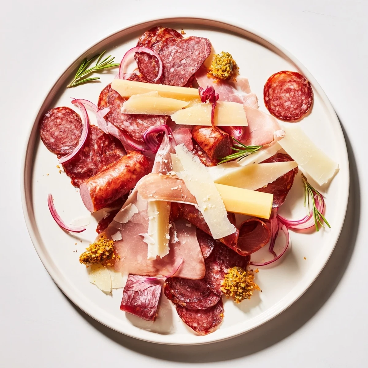 Artfully arranged The Burlap & Lace featuring savory meats, shaved cheeses, and fresh herbs.