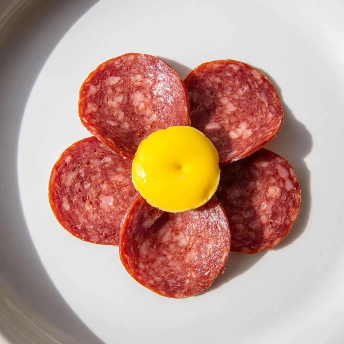 This appetizing Tudor Rose displays an easy-to-create salami flower with a savory cheese center.