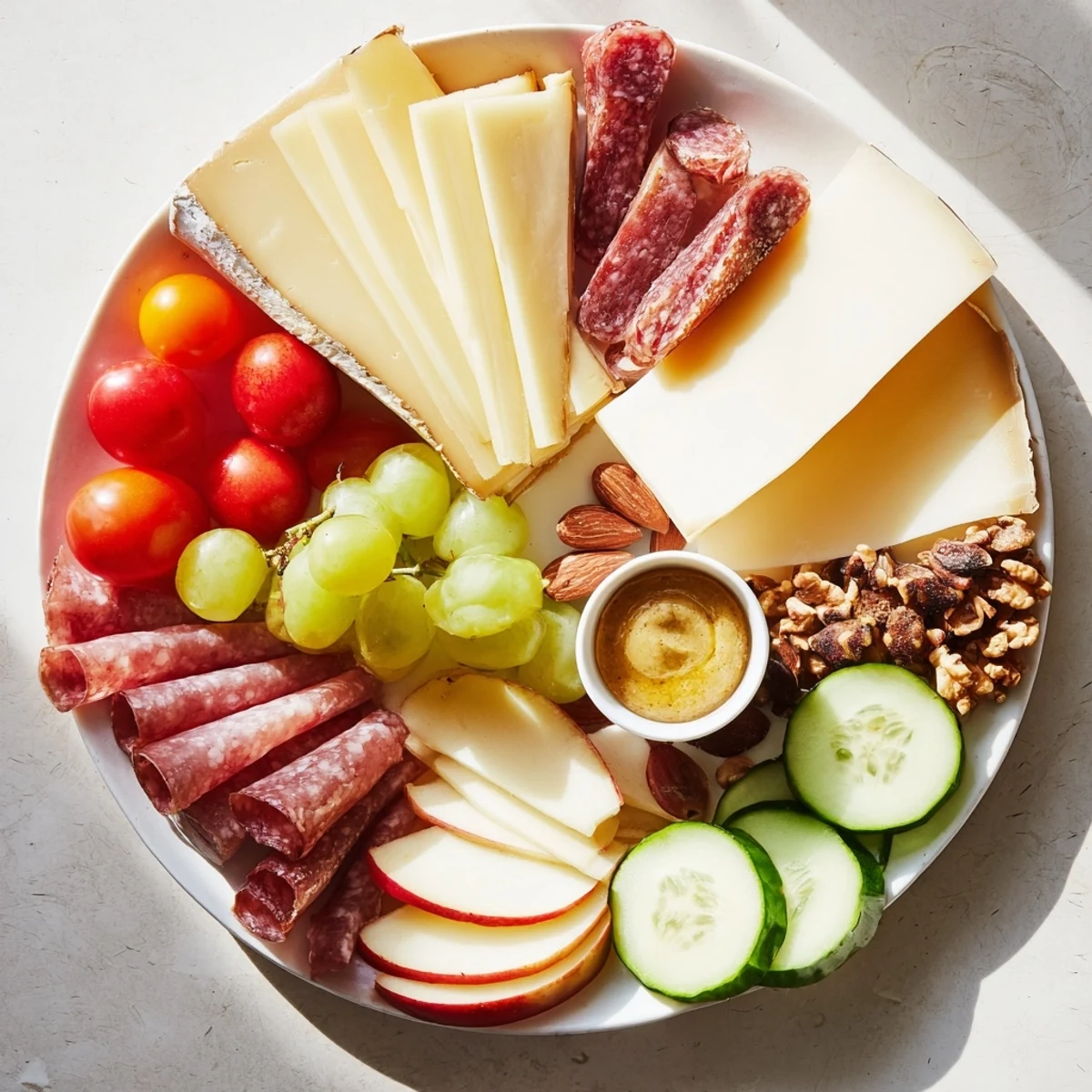 Vibrant Planche Montagne Aventure Collation featuring cheeses, meats, and fresh fruits, perfect for sharing.