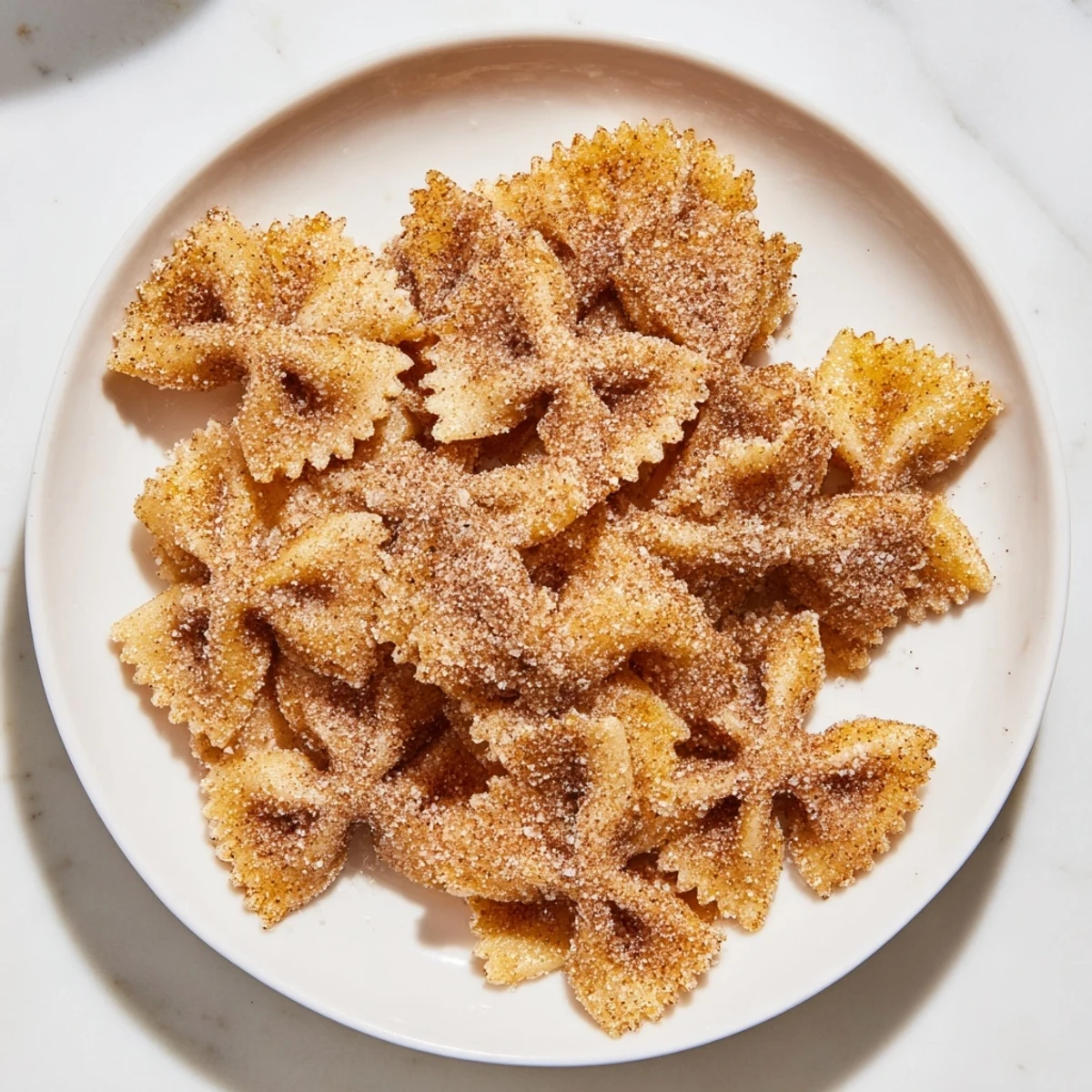 Bowls of Air Fryer Pasta Christmas Crack, a homemade party mix with crunchy bowtie pasta and spiced sugar flavors.