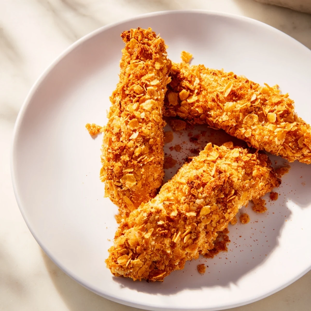 Golden-brown Crispy Onion Chip Chicken Tenders, ready to dunk in your favorite dipping sauce.