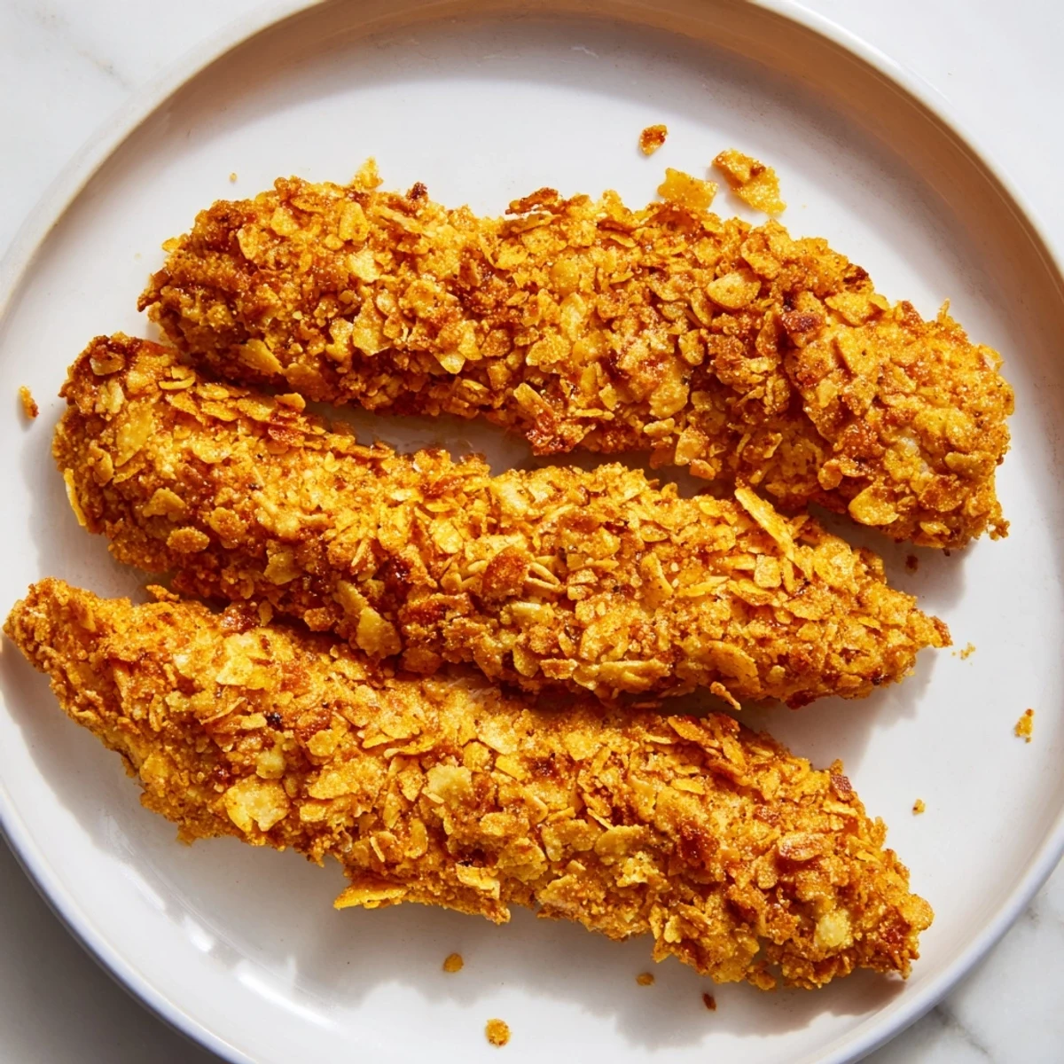 Freshly baked Crispy Onion Chip Chicken Tenders with a perfectly seasoned, crispy chip coating.