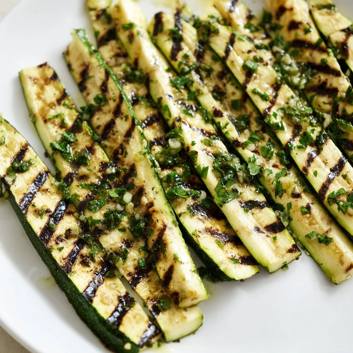 Golden, grilled garlic herb zucchini slices, a vibrant and flavorful side for summer dinners.