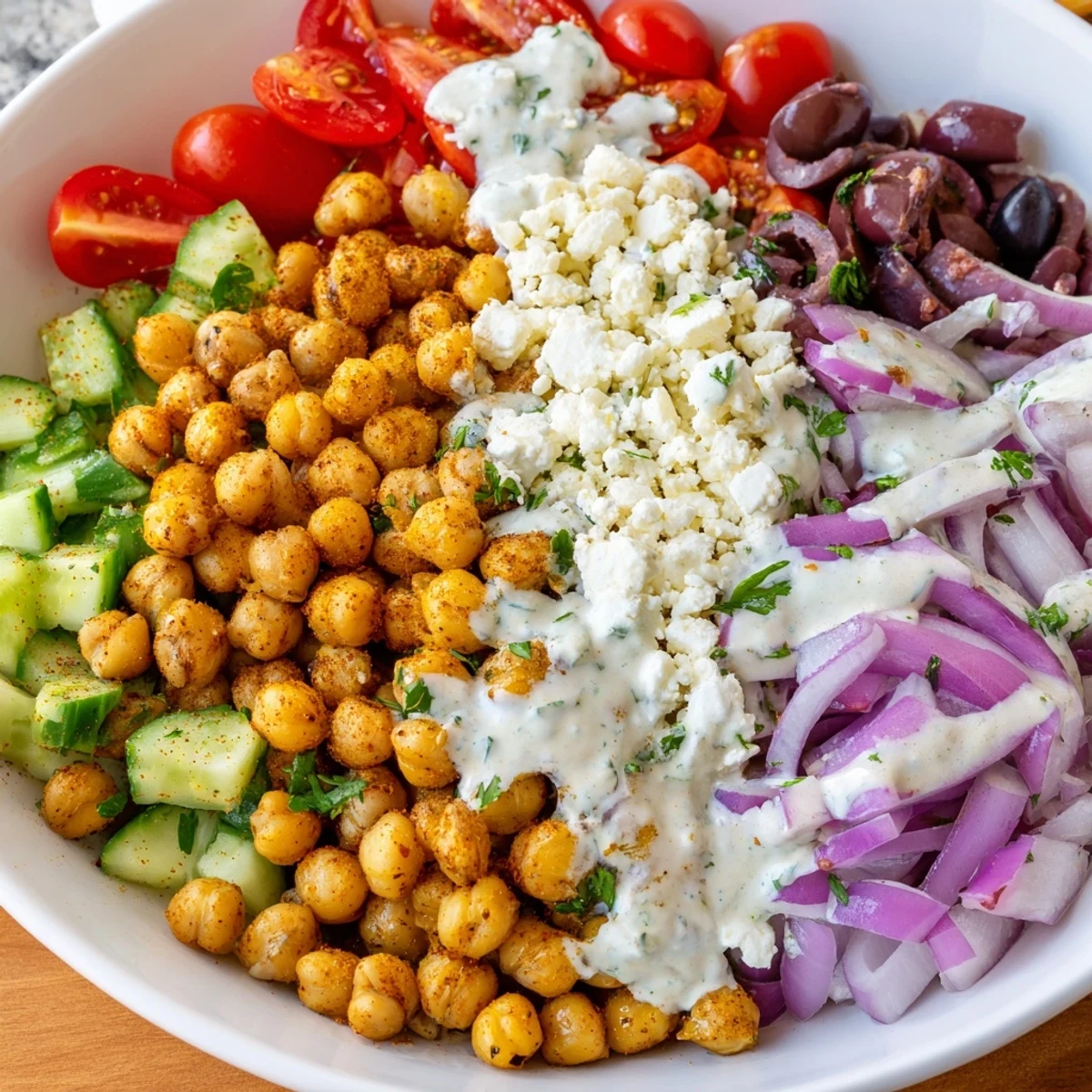 Mediterranean Chickpea Bowl bursting with color: roasted chickpeas, fresh veggies, and creamy tahini dressing.