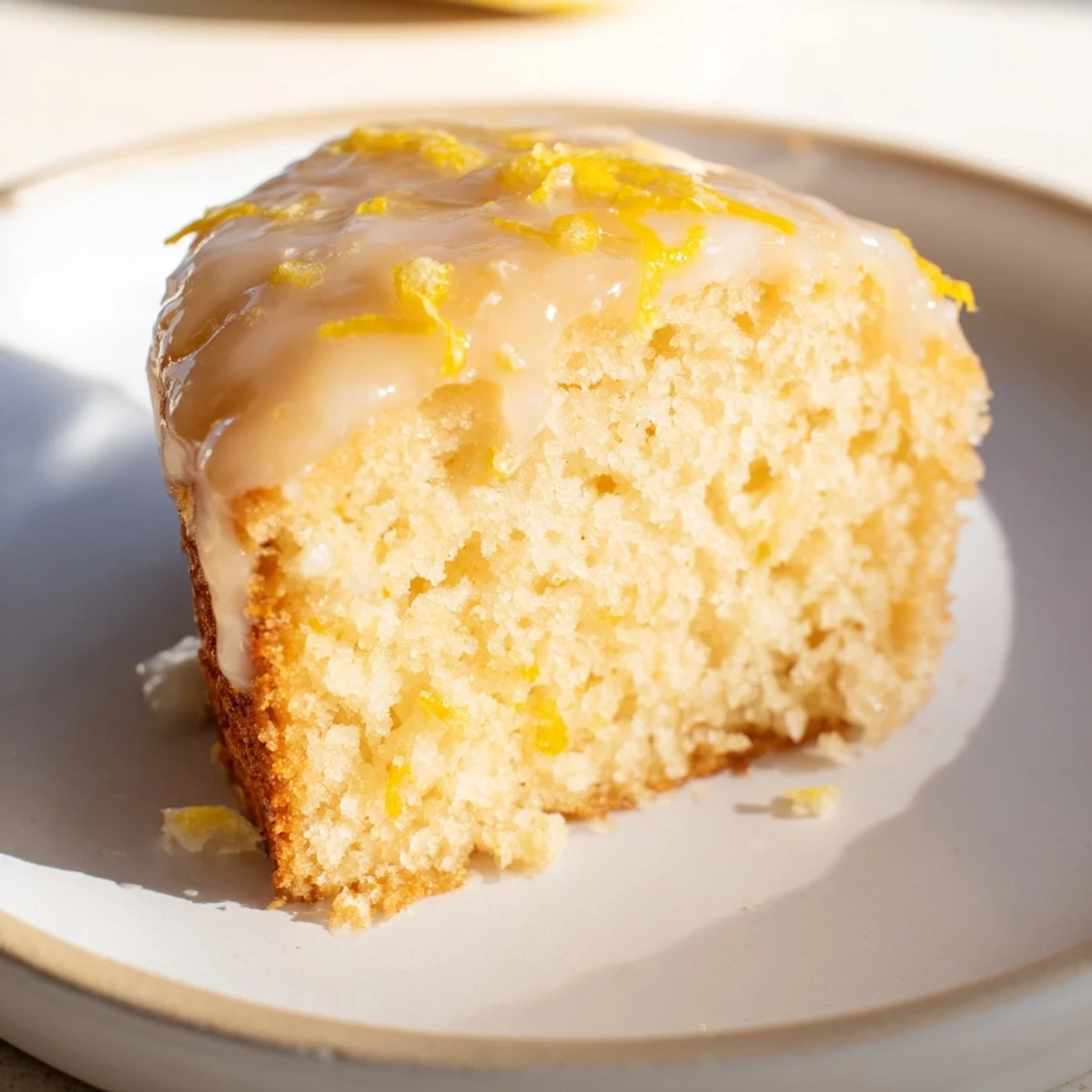 Golden, freshly baked Lemon Yogurt Cake drizzled with zesty, sweet lemon glaze; ready to serve.