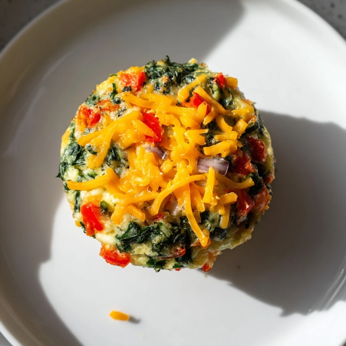 Golden-topped Veggie Egg Muffins ready to eat, featuring spinach, bell peppers, and cheese.