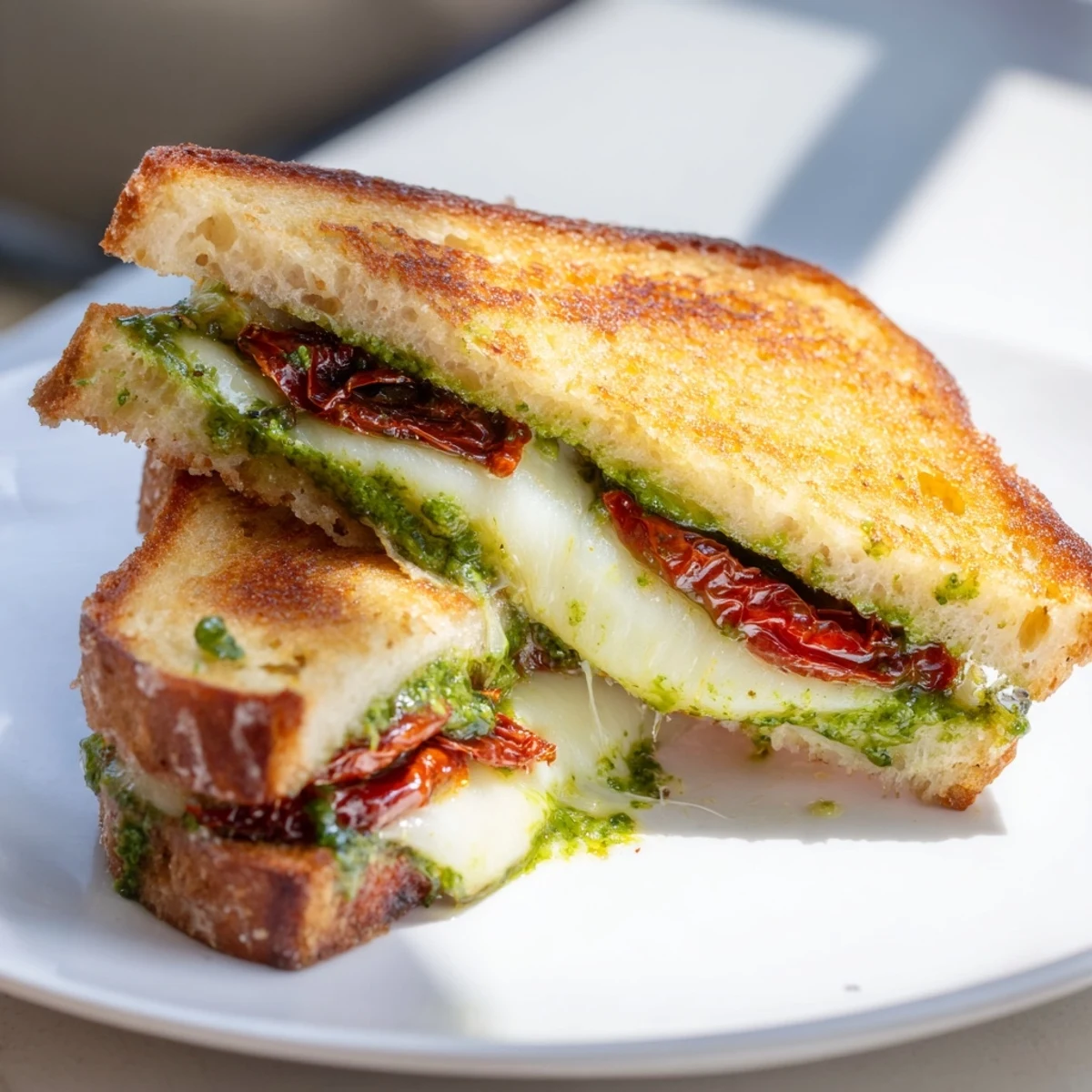 Enjoy a warm and comforting Pesto Grilled Cheese, a delicious Italian-American sandwich served immediately.
