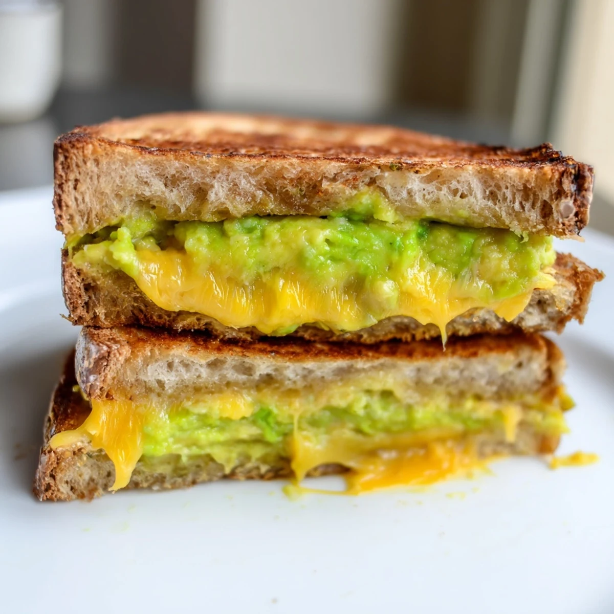 Delicious avocado toast grilled cheese, with a perfectly golden crust, ready to be sliced and devoured.