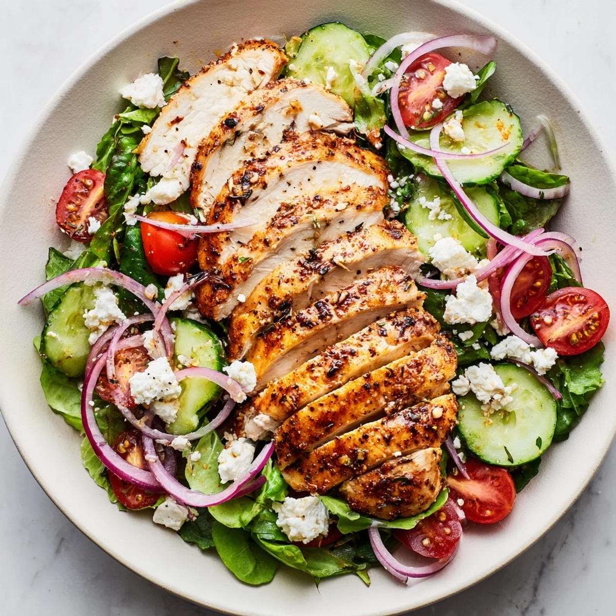 Warm and flavorful quick pan-seared chicken salad, showcasing golden seared chicken over vibrant salad greens.