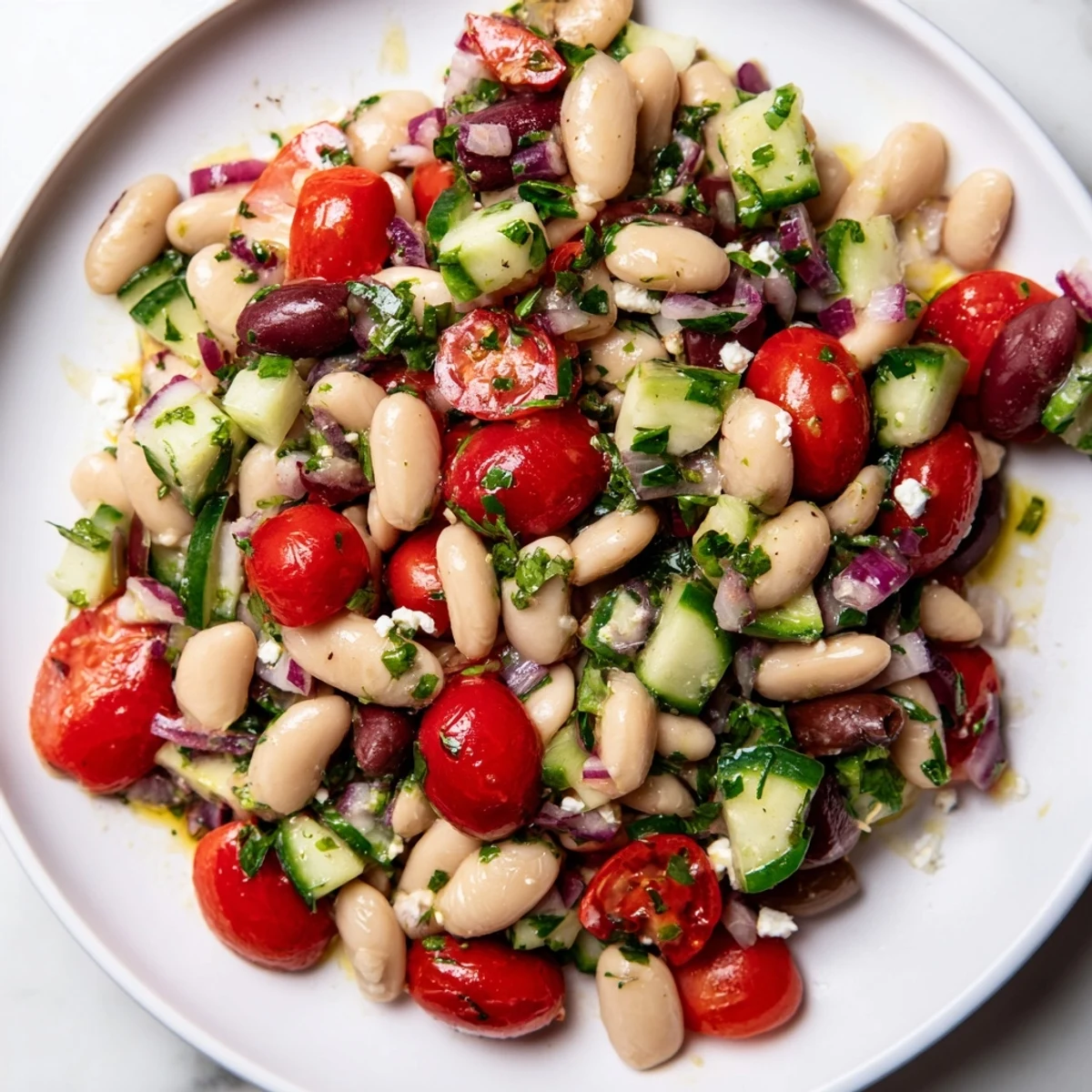 This healthy white bean salad offers a refreshing Mediterranean taste, perfect for a light lunch.