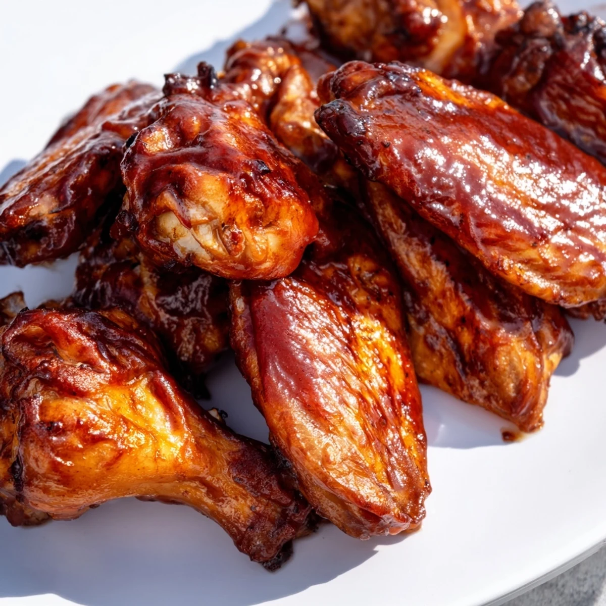 Tantalizing close-up shot of golden-brown Baked Sticky Honey BBQ Wings, perfectly caramelized and saucy.