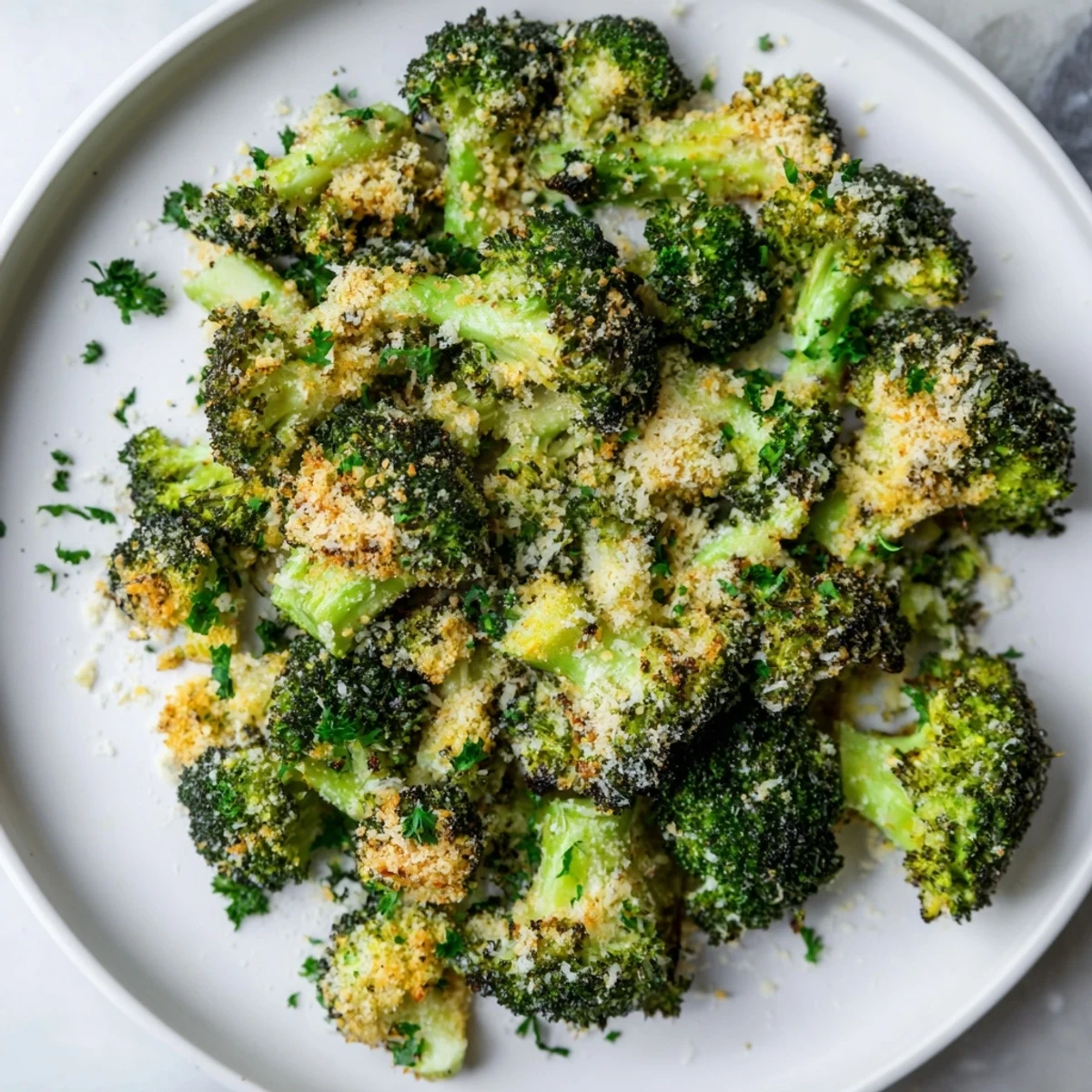 Vibrant photo of Garlic Parmesan Roasted Broccoli, perfectly roasted with melted cheese and garlic.