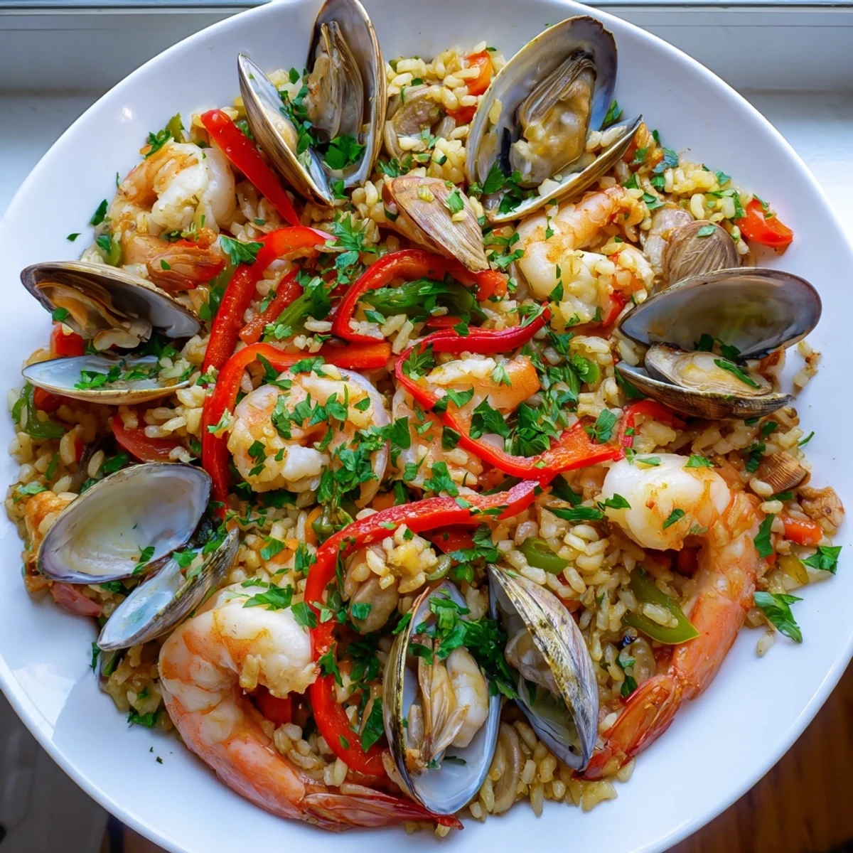 Spanish seafood paella dish