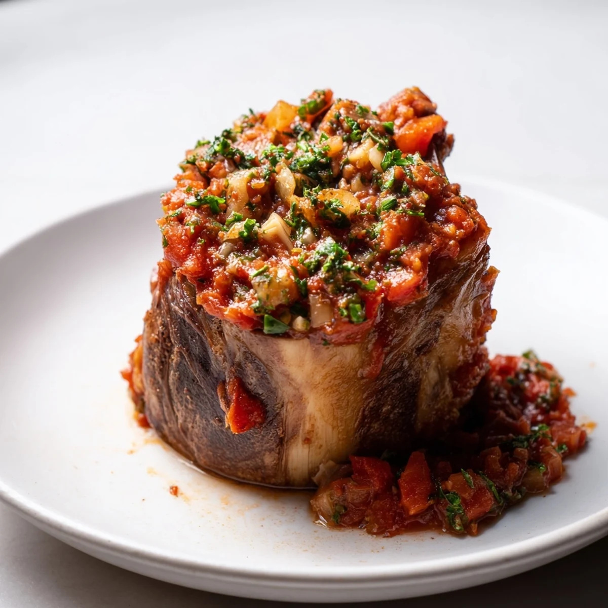Slow-braised Osso Buco with meltingly soft veal, a classic Italian main course, ready to serve.