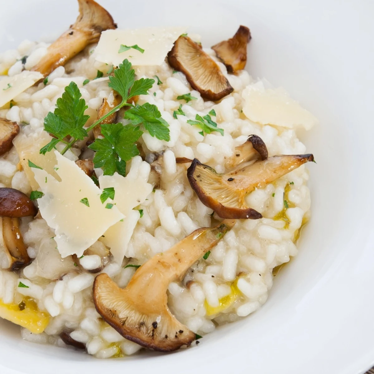 A close-up of the delicious Italian Mushroom Risotto, perfectly cooked with a rich, savory mushroom aroma.