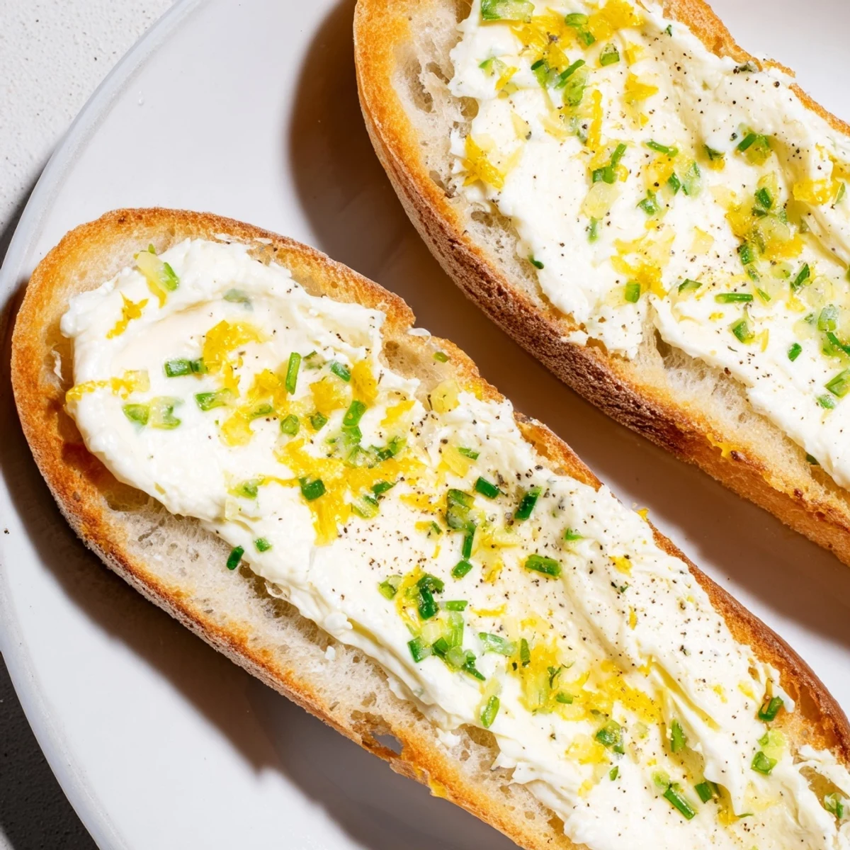 Toasted crostini with savory vodka butter spread, bright lemon, and optional smoked salmon garnish for serving.