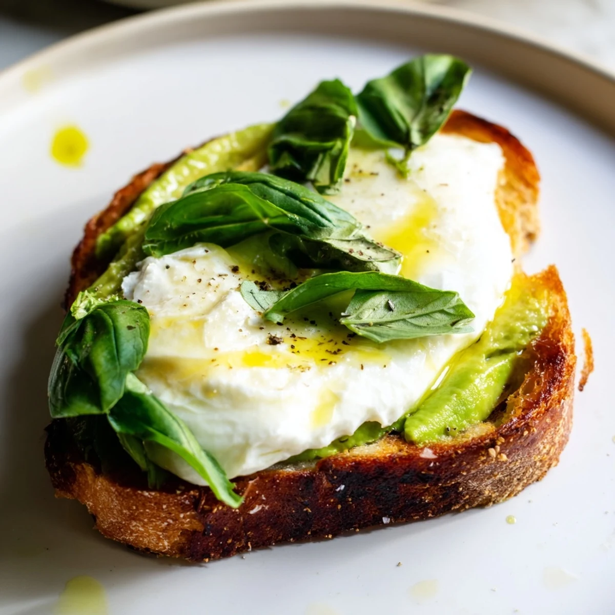 Golden-brown toast holds a vibrant green avocado spread, topped with gooey mozzarella for a quick, satisfying snack.